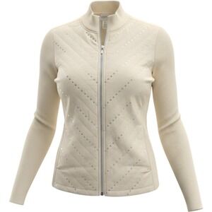 Zenergy by Chicos Size 0 Jacket Cream Quilted Sequin Ribbed Knit Full Zip